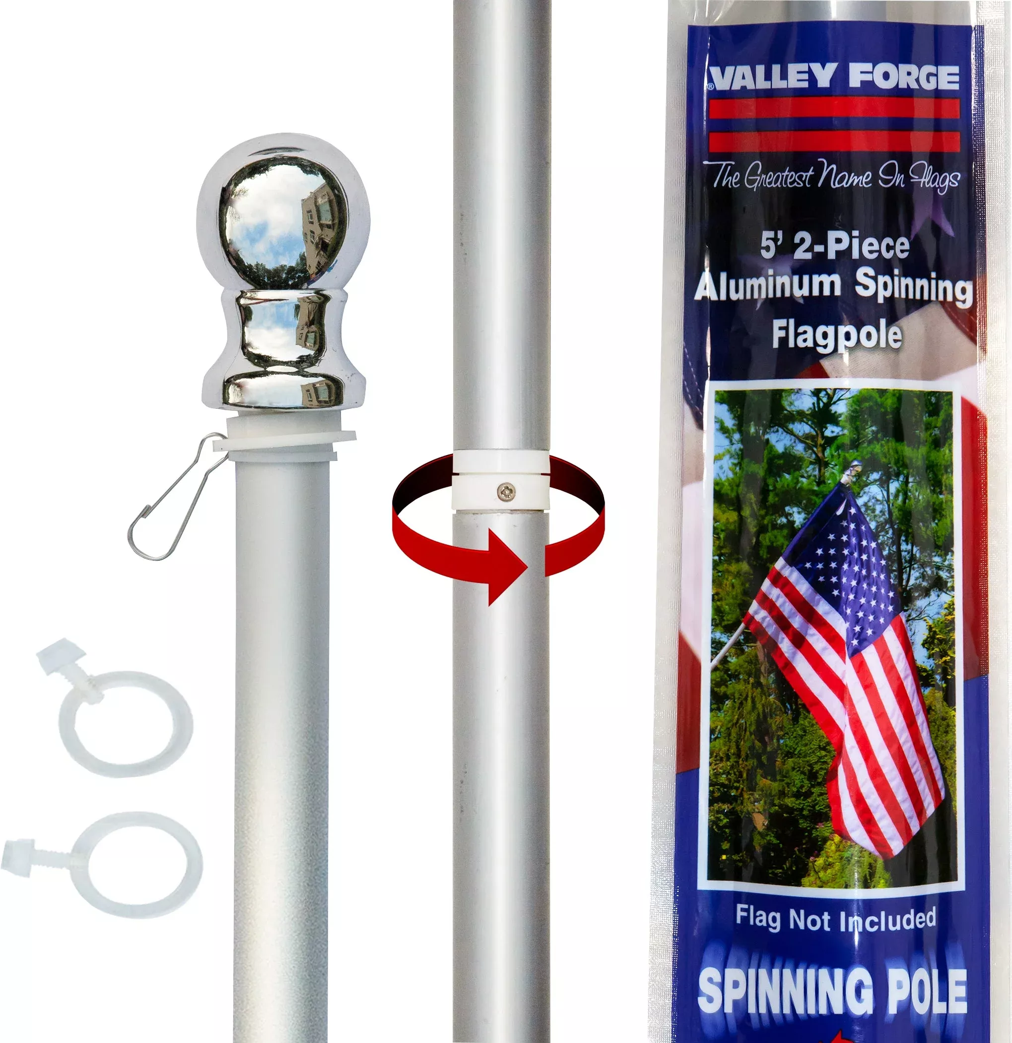 Valley Forge Aluminum Spinning Flagpole, 2-Piece, 5 ft