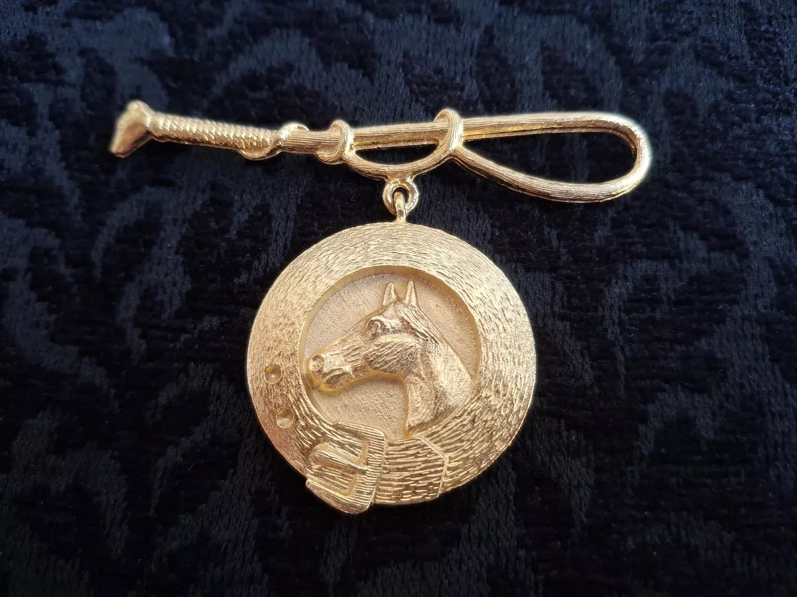 Vintage Equestrian Brooch with Horse Medallion