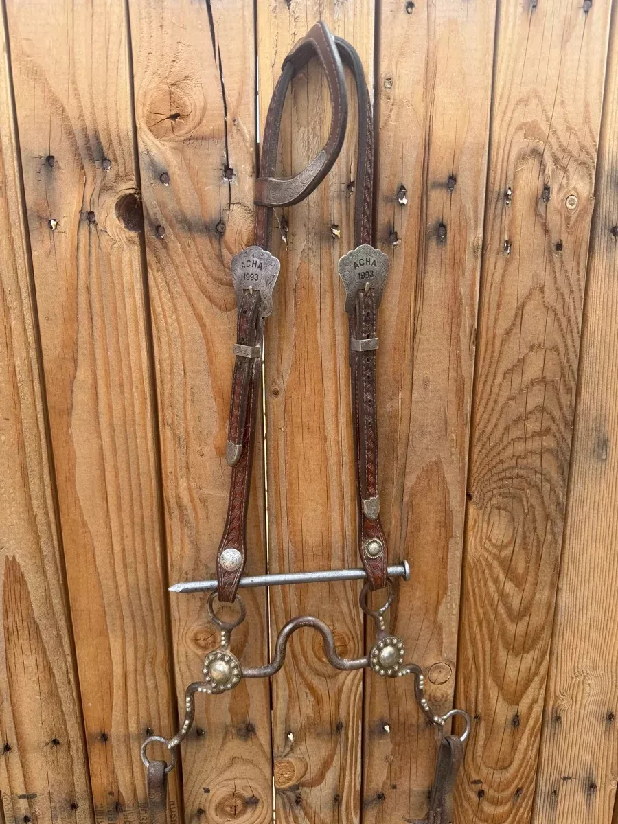Vintage Headstall Set with Tad Sanders Solid Port Bit and Split ReinsHS1220