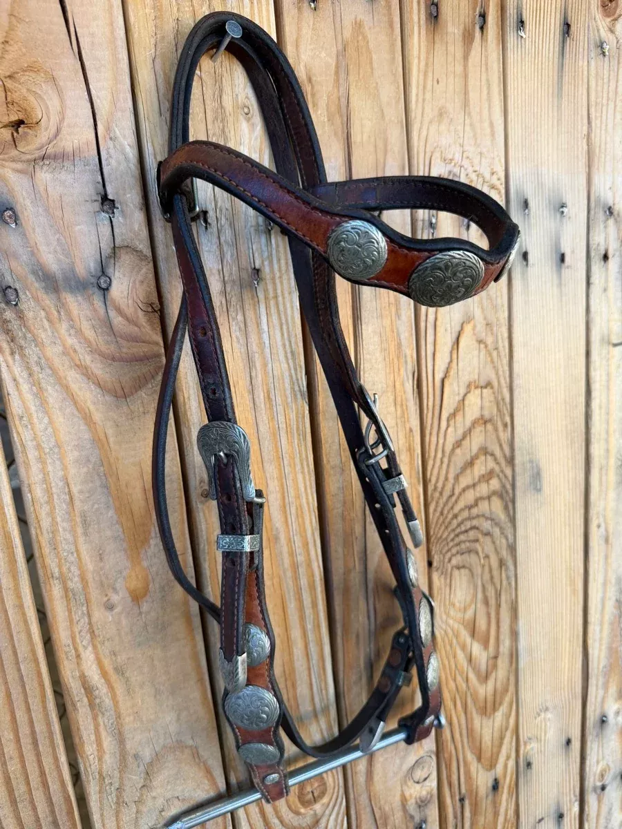 Vintage Leather Concho Browband Headstall HS1240