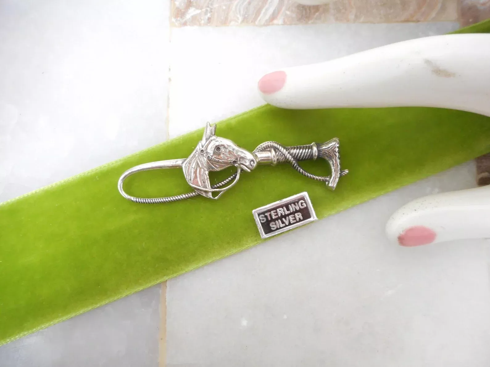 Vintage Sterling Silver Hunting Whip Brooch