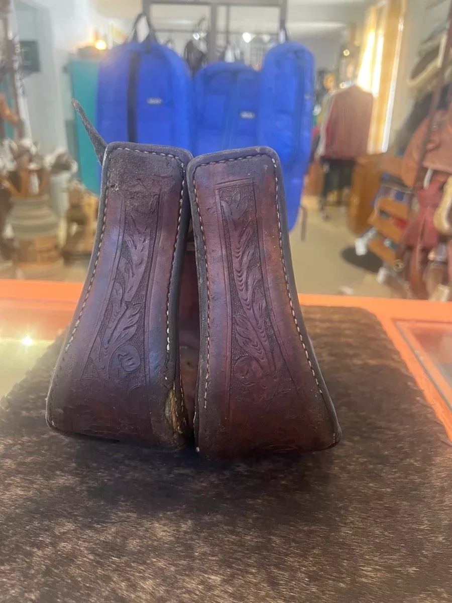 Vintage Tooled Leather Deep Roper Stirrups STR1119