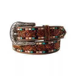 W Brown Tooled Checker Belt