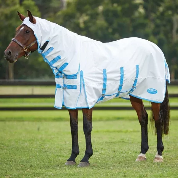 Weatherbeeta ComfiTec Sweet Itch Combo Fly Sheet - White/Blue