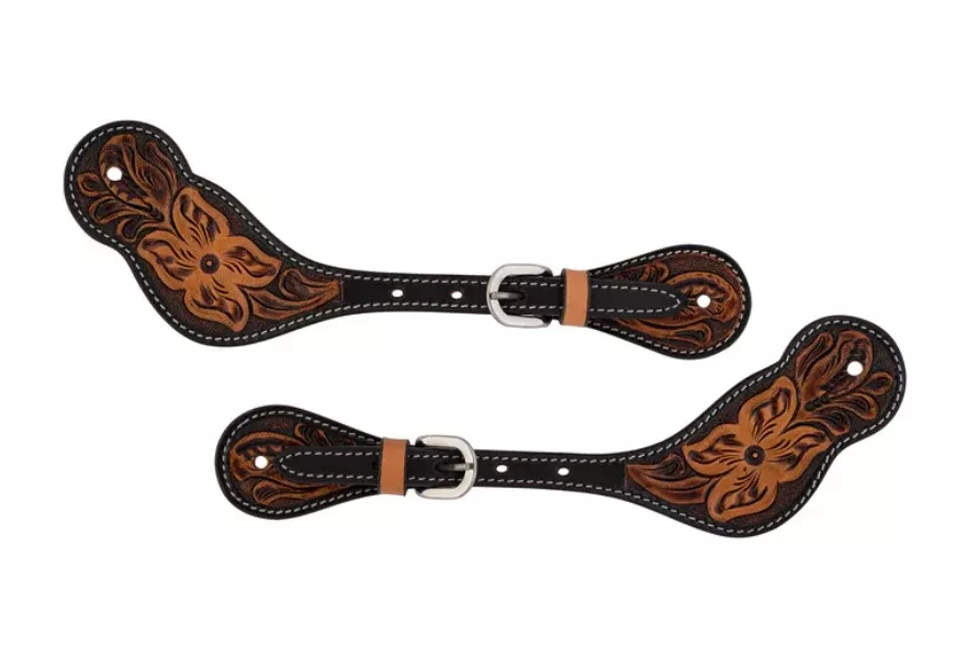 Weaver Men’s Turquoise Cross Floral Tooled Spur Straps