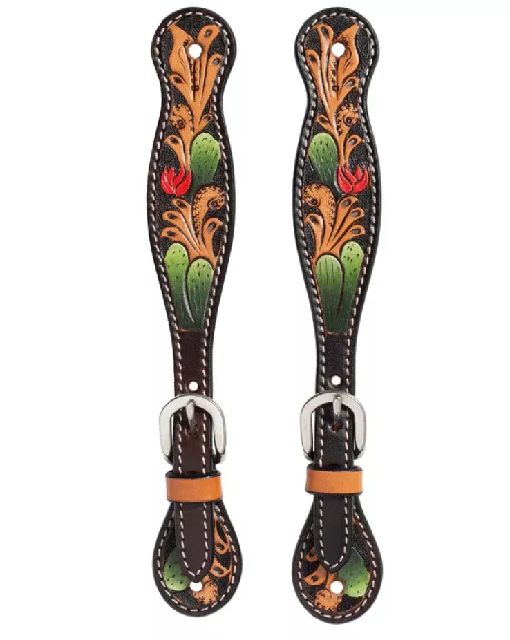 Weaver Turquoise Cross Cactus Tooled Ladies' Spur Strap