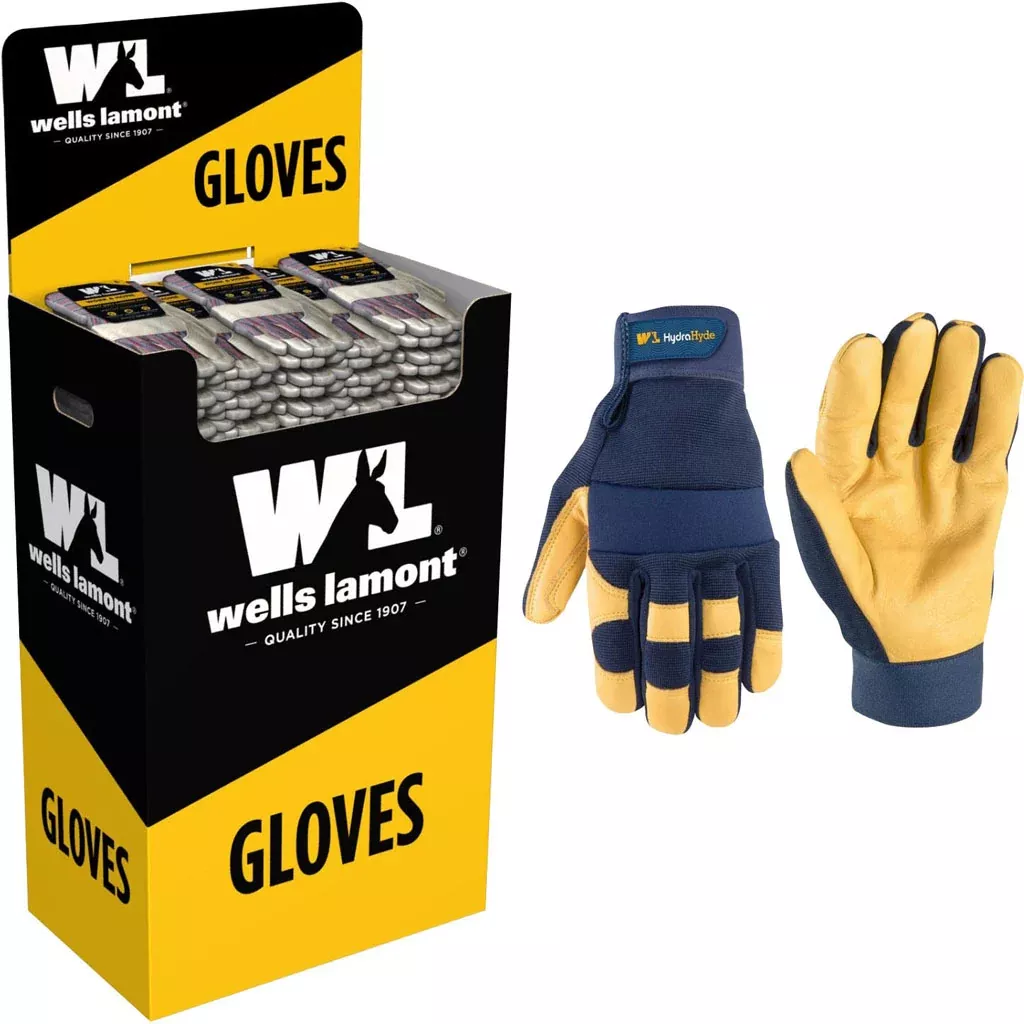 Wells Lamont HydraHyde Leather Gloves with Spandex Back, 36-Piece Display