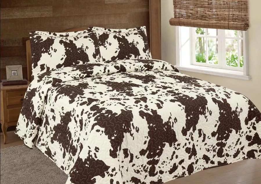 Western Linen Cowprint Inspired King Quilt set