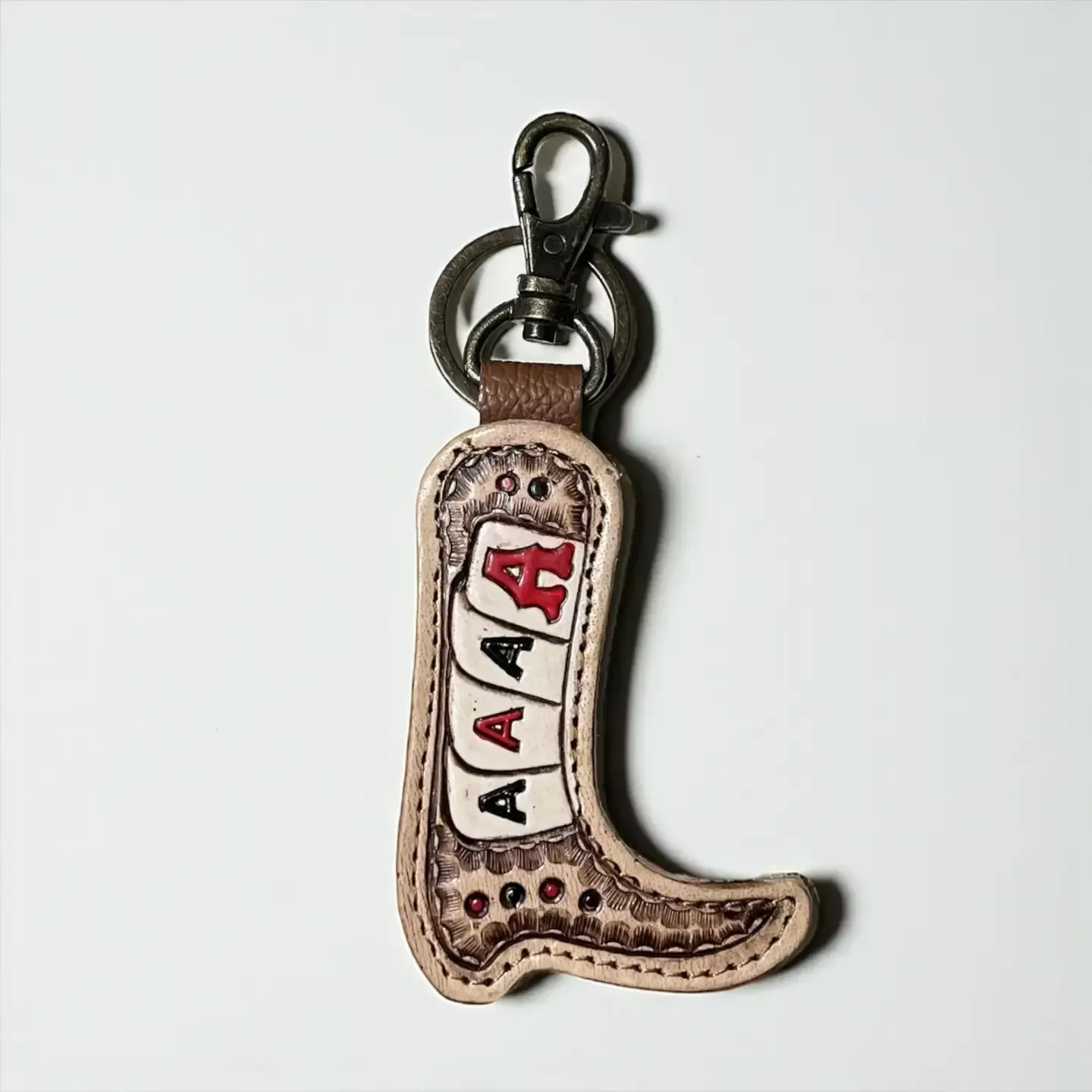 Western Linens Tooled Boot Leather & Cowhide Keyring Assorted