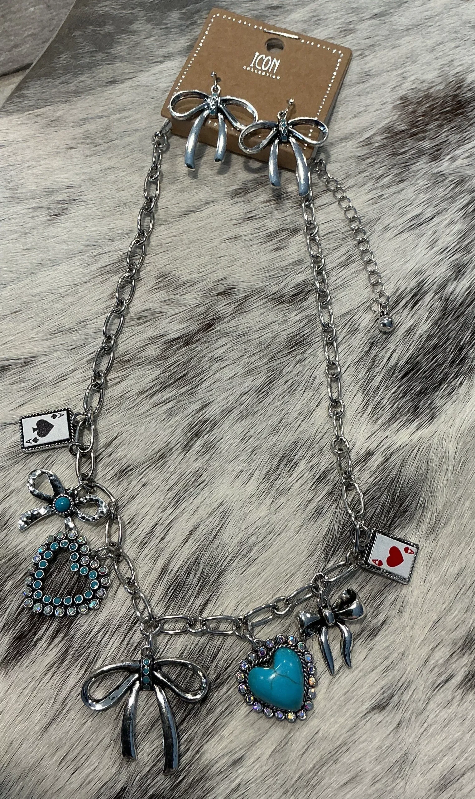 Western Multi Charm W/Stone 16+3” Necklace and earrings