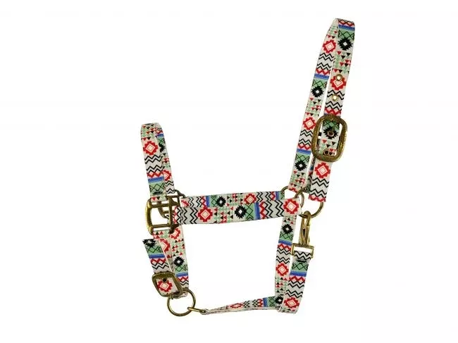 WHITE AZTEC DESIGN NYLON HORSE SIZED HALTER
