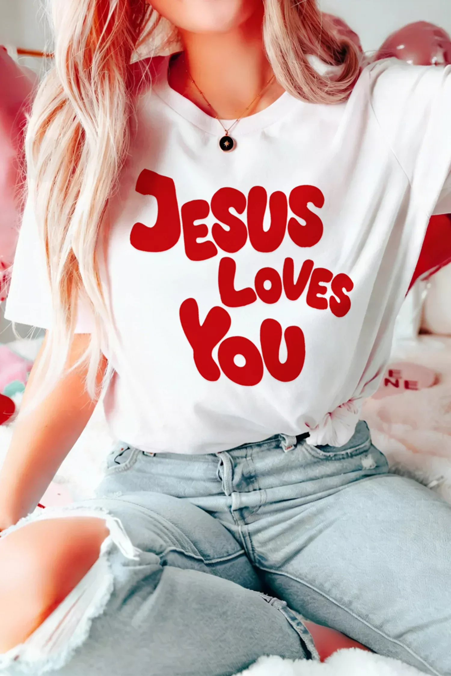 White JESUS LOVES YOU Graphic Tee