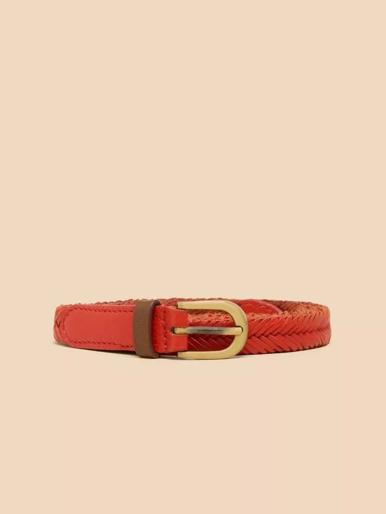 White Stuff Plaited Leather Skinny Belt