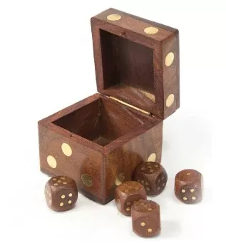 Wood Dice Box with Five Dice