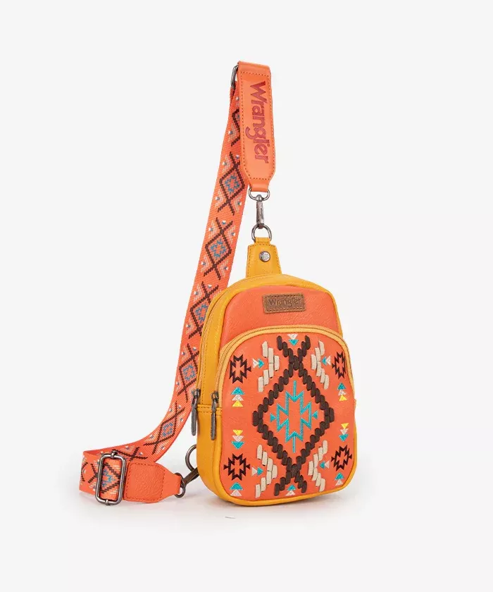 Wrangler Aztec Embroidered Whipstitch Sling Bag