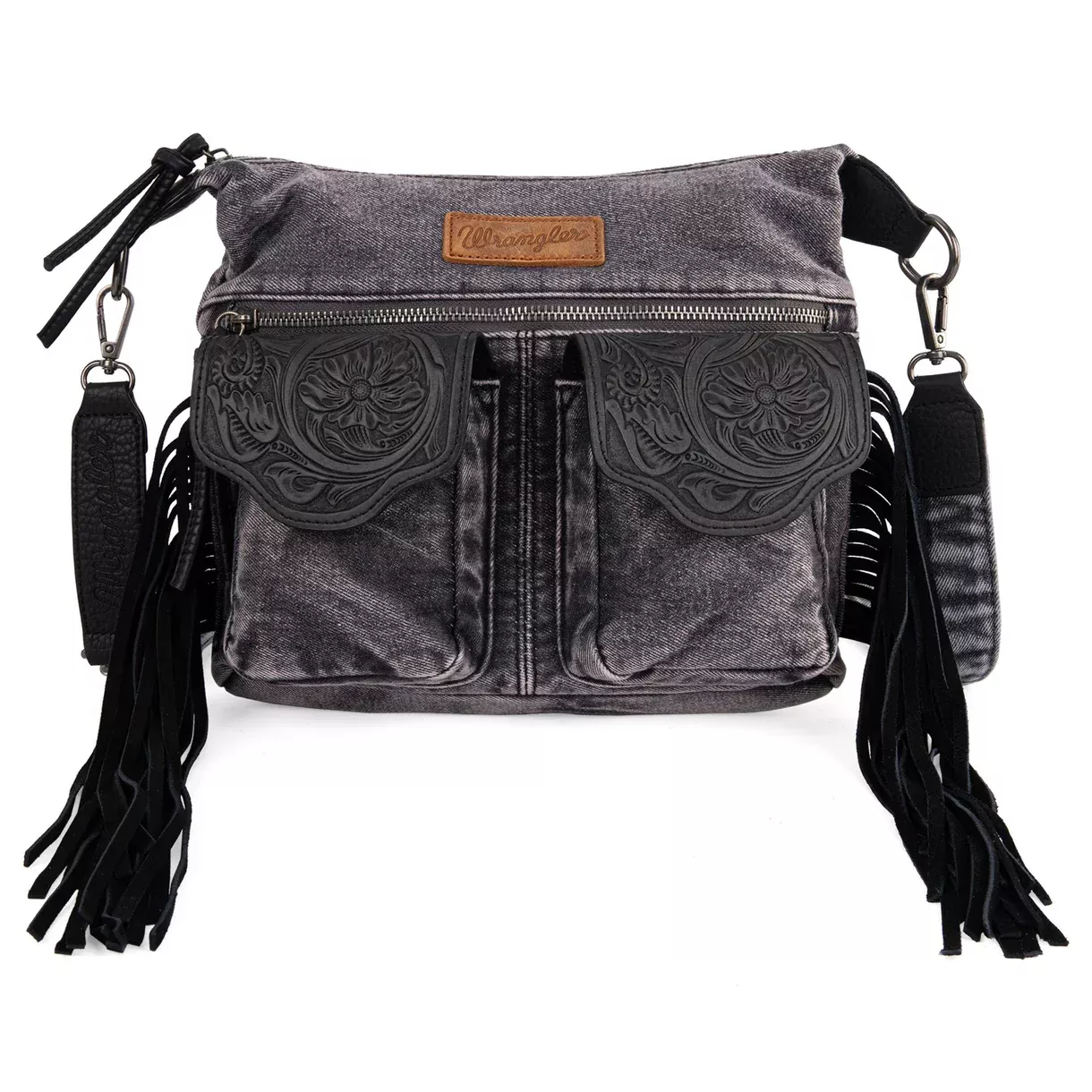 Wrangler Black Tool Leather Fringe Bag