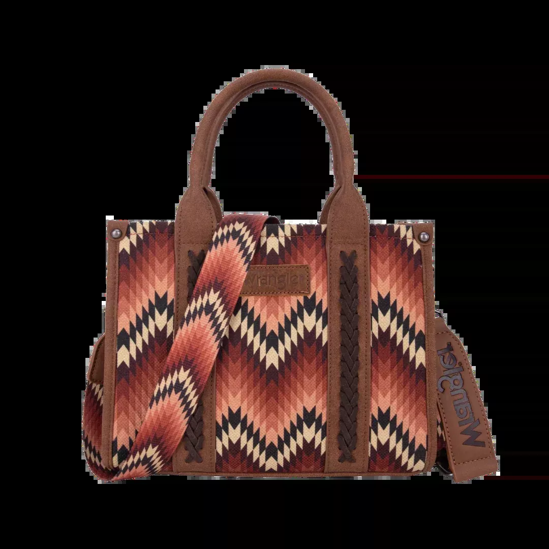 Wrangler Chevron Pattern Dual Sided Print Tote Brown Crossbody Medium in Brown
