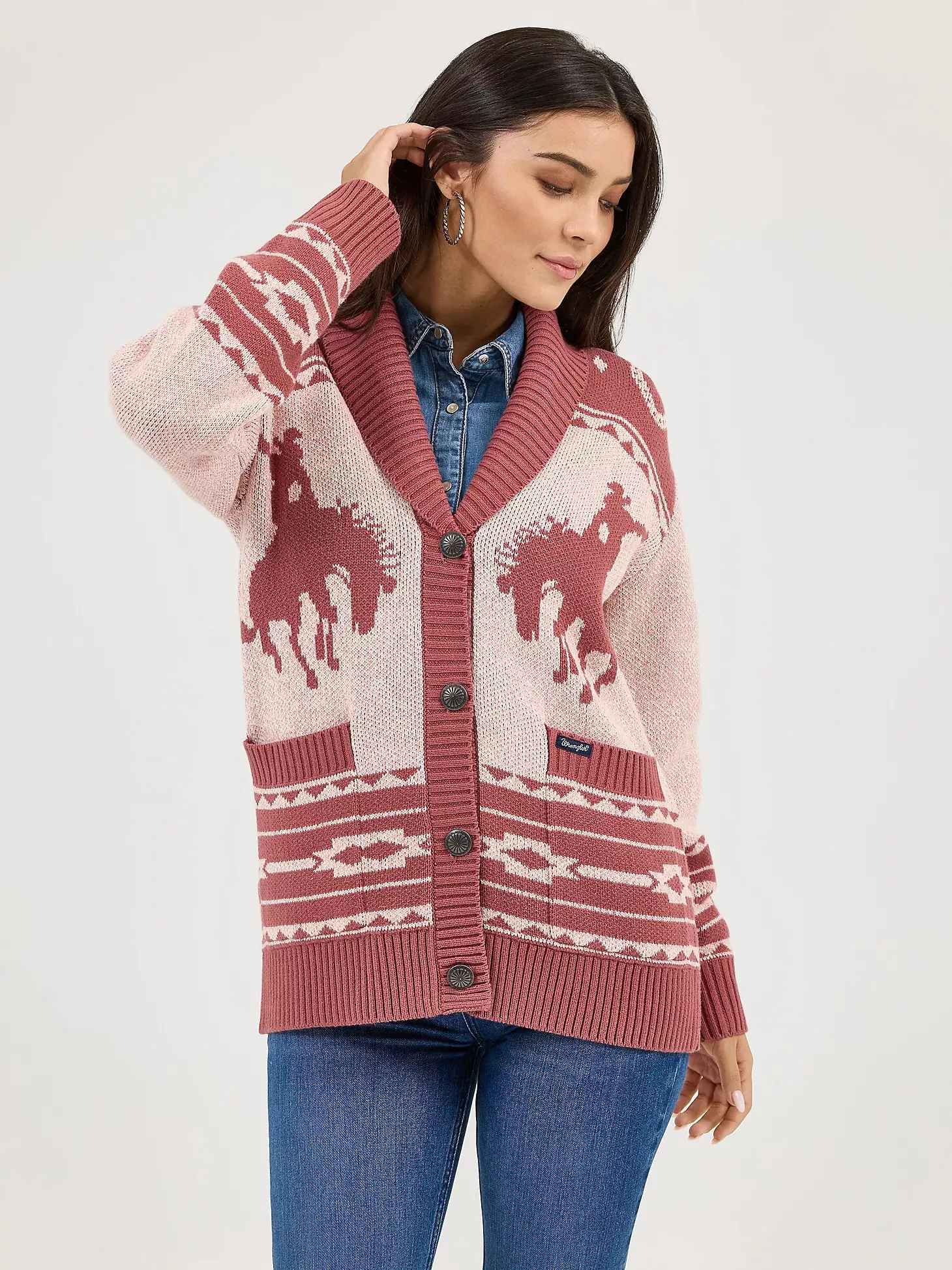 Wrangler Mauve Horse Print Cardigan