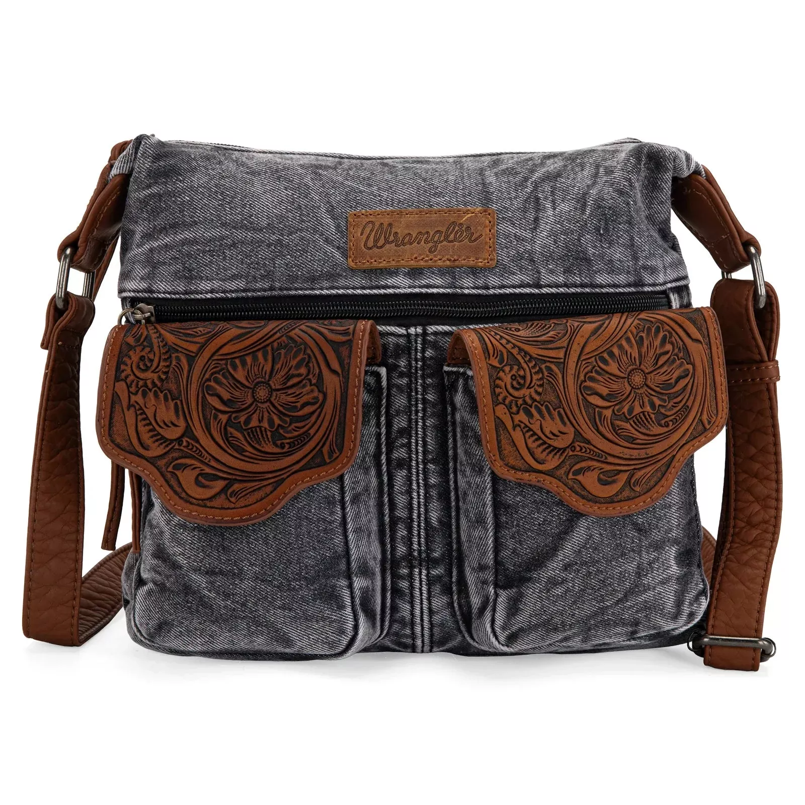 Wrangler Small Denim Tooled Leather Bag