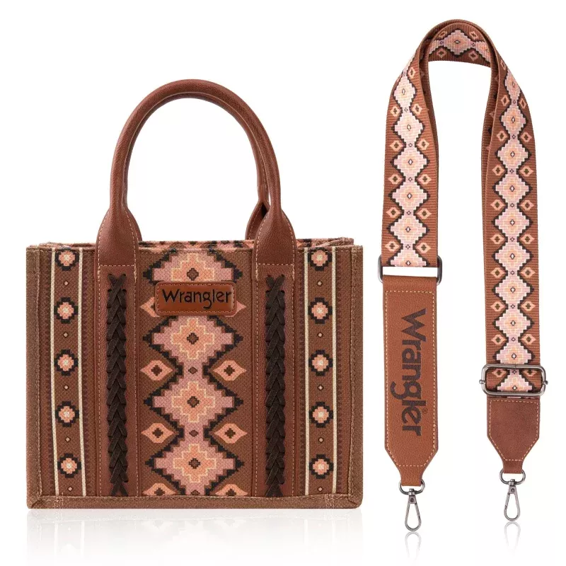 Wrangler Southwestern Print Small Canvas Purse Brown