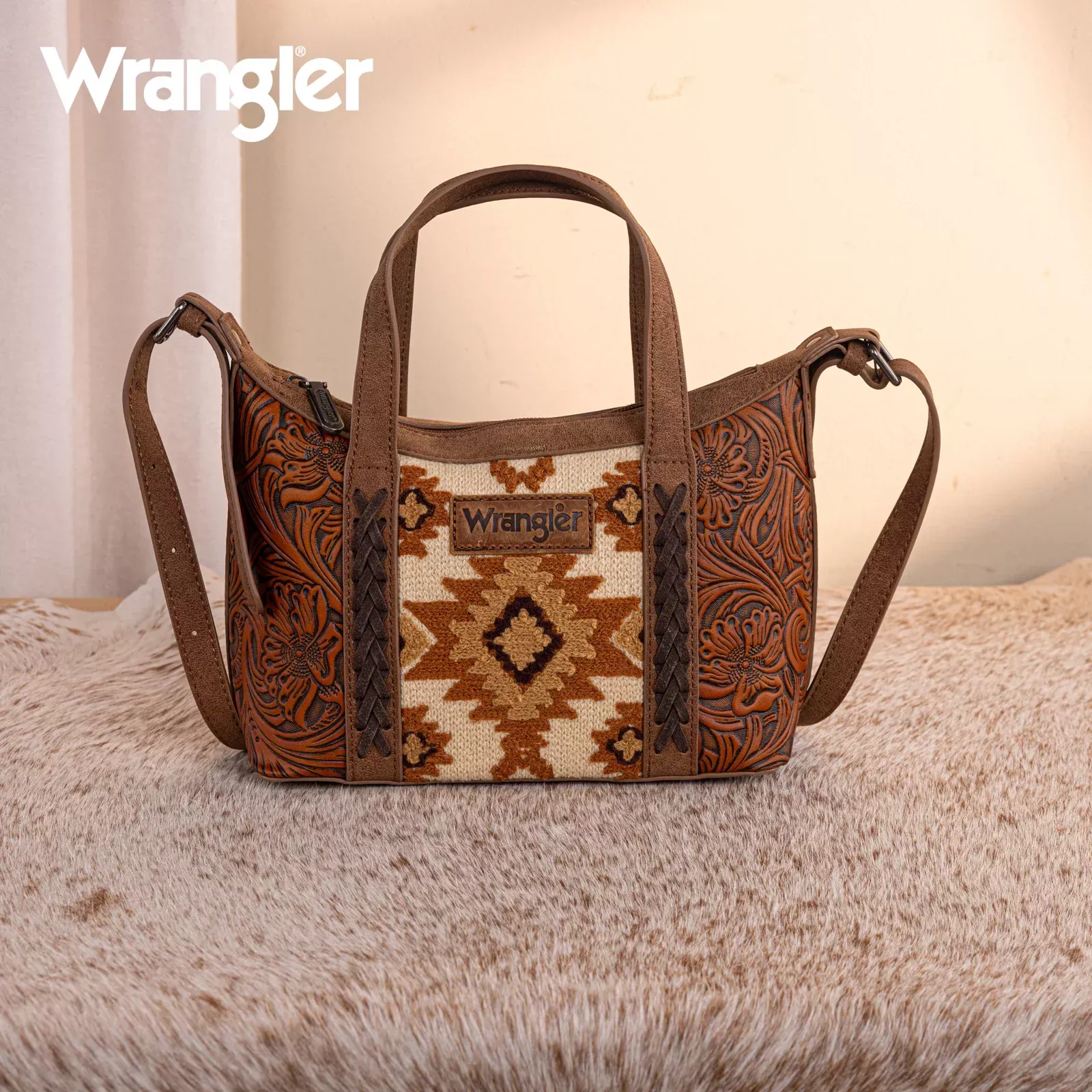 Wrangler Tooled Aztec Pattern Print Tote Crossbody