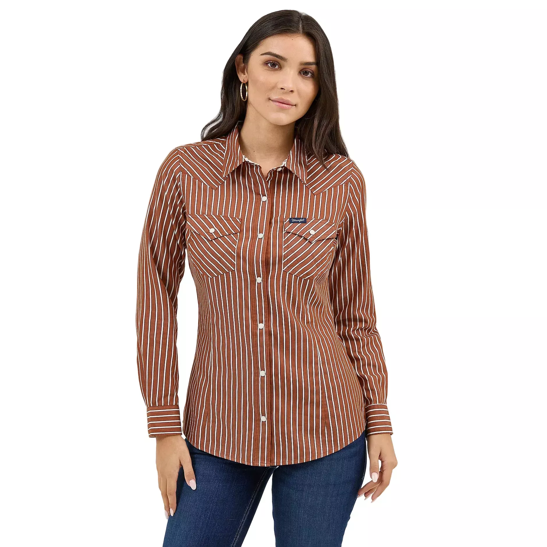 Wrangler Women’s Rust Stripe Snap Shirt