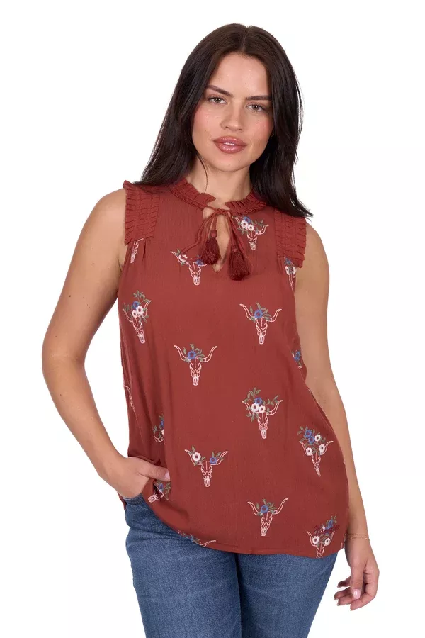 Wrangler Womens Blouse | Krissy | Sleeveless Rust