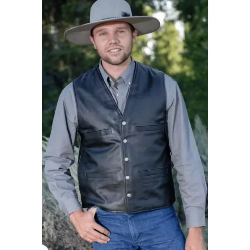 Wyoming Traders Leather Bighorn Vest-Black