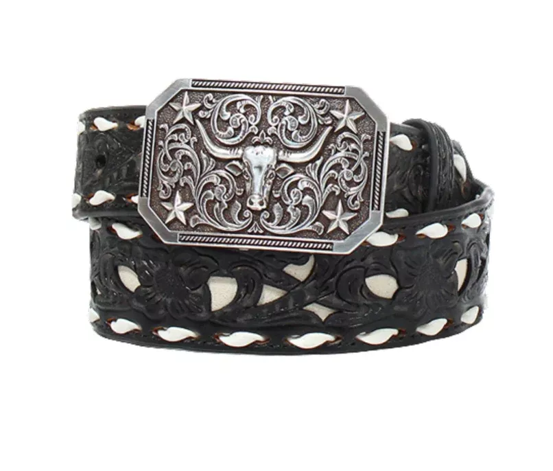 Youth 3D Black Buck Stitched Belt