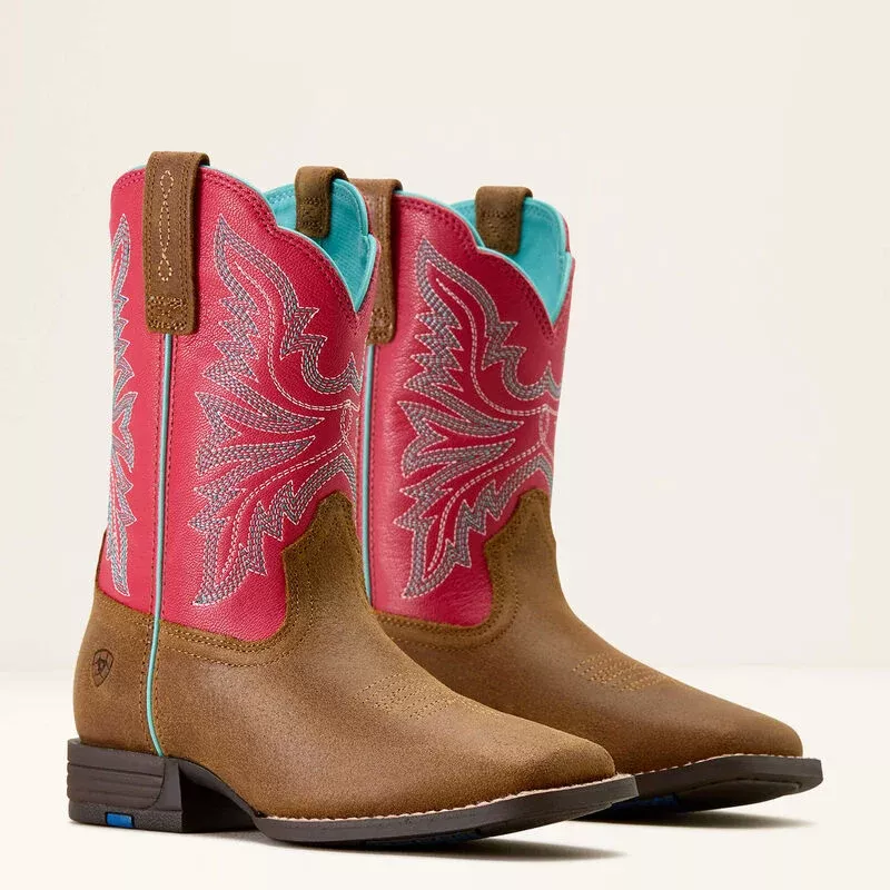 Youth Ariat Westwood Square Toe Boot- Wicker/Hot Pink