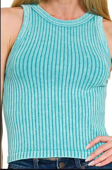 Zenana Sunny Light Teal Seamless Ribbed Tank